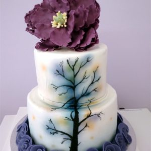 Tarta Fondant Arbol y Flores Lilas