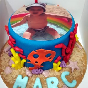 Tarta Fondant Fondo Marino y Playa