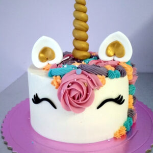 Tarta Unicornio con flor rosa