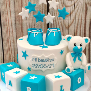 Tarta Bautizo Fondant con Osito