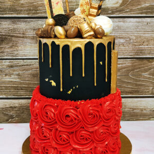 Tarta Drip Cake Dorado Negro y Rojo