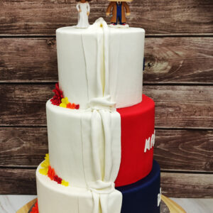 Tarta de boda dos estilos de tres pisos fondant